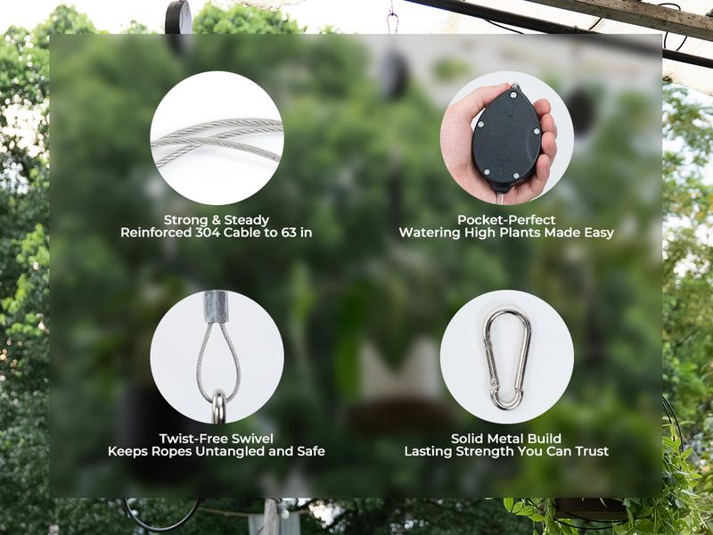 Bamword 3-Pack Retractable Plant Hanger Pull Down 63 Inches Adjustable Heavy-Duty Metal Hooks with Anti-Swing Design Foldable Plant Pulleys for Hanging Plants Bird Feeders Garden Watering Black Decor Organiser Smooth Stainless Steel