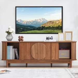 Giratree 60" Mid-Century Modern TV Stand, Wooden Media Console with Sliding Fluted Doors for TVs up to 70" Giratree 60" Mid-Century Modern TV Stand, Wooden Media Console with Sliding Fluted Doors for TVs up to 70"