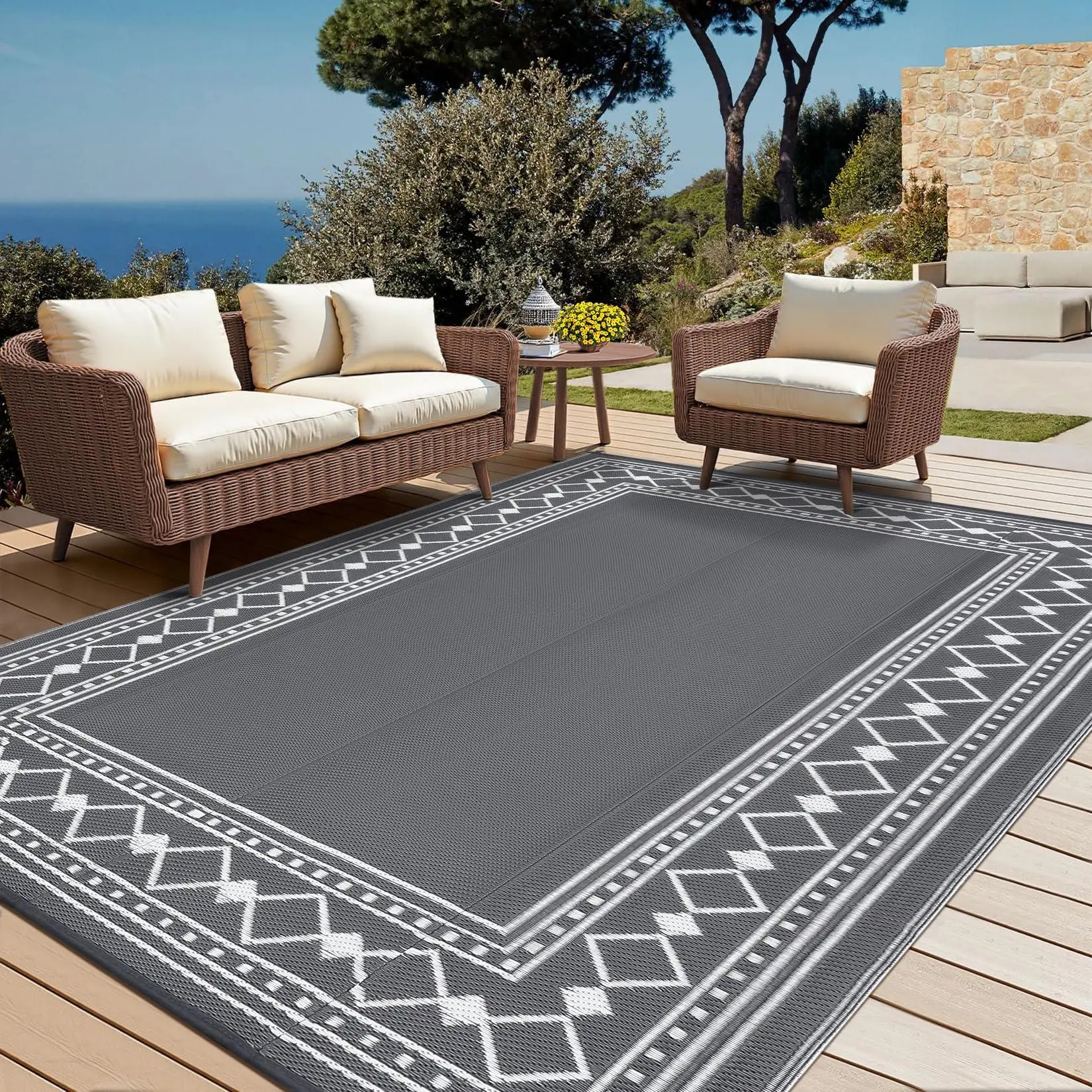 GAOMON 10x14 Rectangular Indoor Outdoor Durable Area Rug - Waterproof Reversible Plastic Straw Fold & Pack Clearance Mat for Patio, Backyard, Durable Area Rugs, Indoor Outdoor Rug