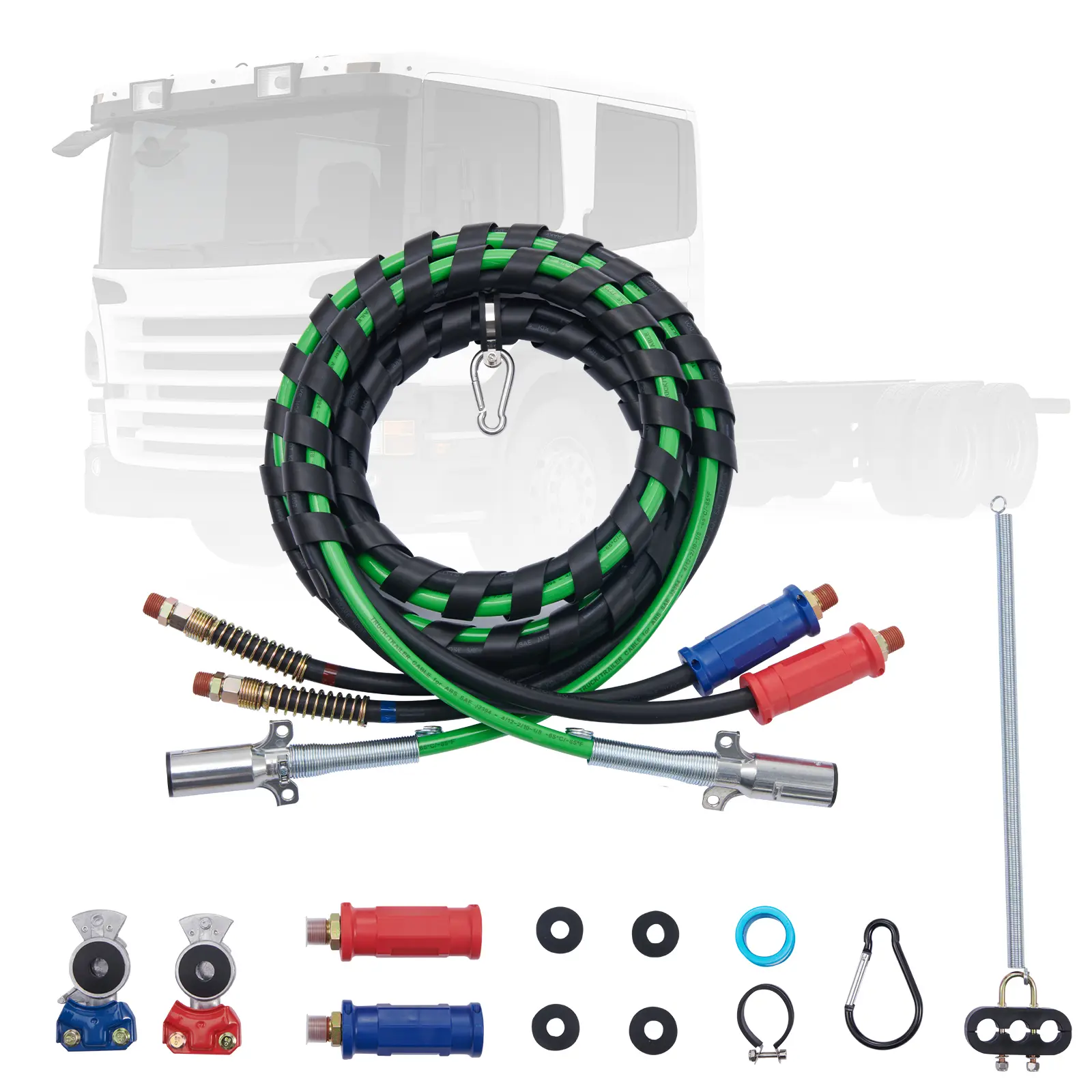 【Summerfinds】VEVOR 12FT Semi Air Lines Kit, 3-in-1 Brass Air Hoses with 2 Glad Hands, 7-Way SAE-J560 ABS Electric Power Line, 4 Teflon Tape Seals & Tender Spring Kit for Trailer Tractor, Truck Accessories, Semi Truck Accessories