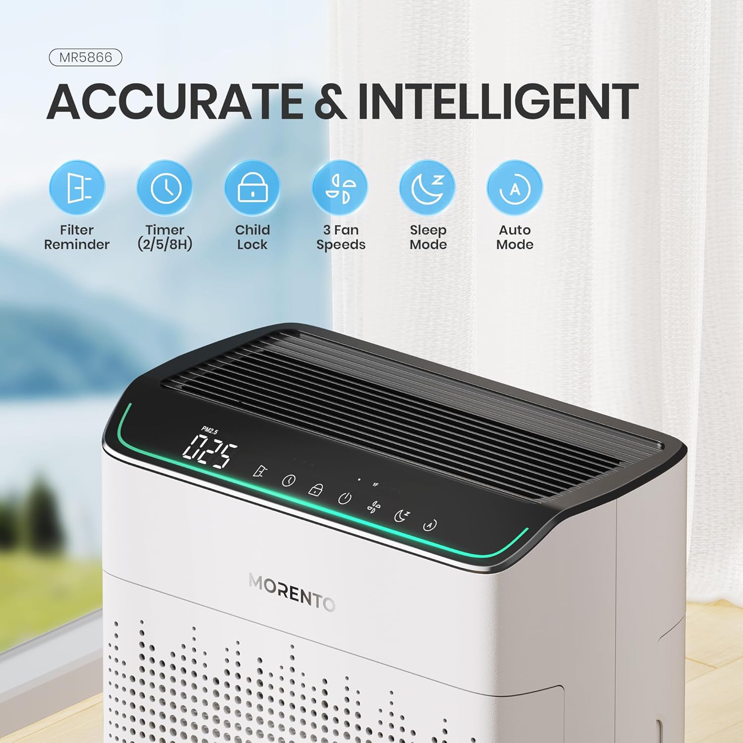 MORENTO 5866 Air Purifiers for Home Large Room Up to 1290 Sq Ft with PM 2.5 Display Auto Mode, HEPA Filter—Removes Smoke, Pollen, And Pet Dander, Household Appliances#TikTokShopBlackFriday