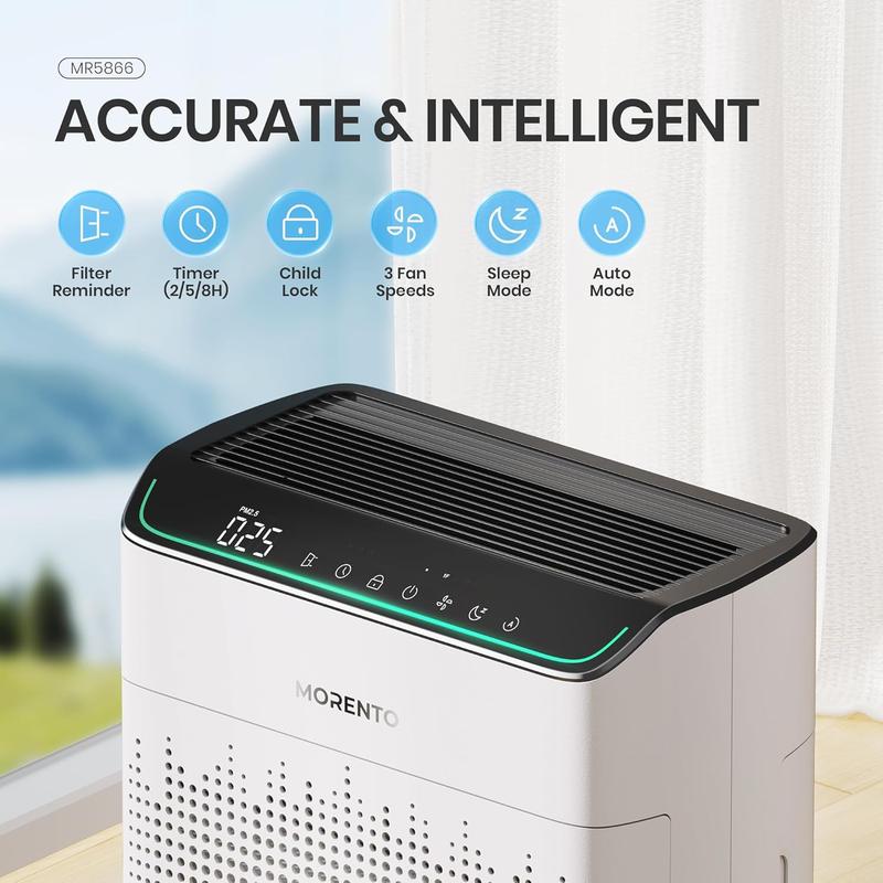 MORENTO 5866 Air Purifiers for Home Large Room Up to 1290 Sq Ft with PM 2.5 Display Auto Mode, HEPA Filter—Removes Smoke, Pollen, And Pet Dander, Household Appliances#TikTokShopBlackFriday