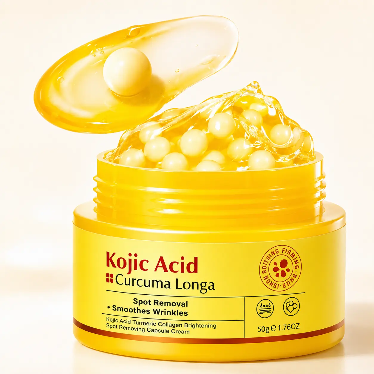 Turmeric Kojic Acid Capsule Cream, Hydrating Brightening Face Moisturizer with Collagen, Glow Skin Care for Smooth Radiant-Looking Skin