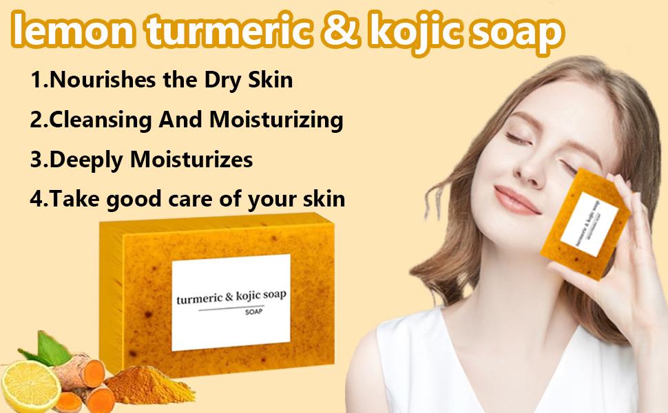 3PCS Lemon Turmeric Kojic Soap + 3 Bubble Nets | Organic Face & Body Bar | Cleansing & Exfoliating | All Skin Types