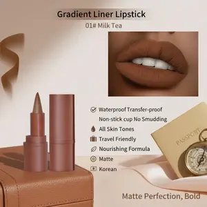 Gradient Liner Lipstick 01# Milk Tea, Waterproof Transfer-proof Non-stick cup No Smudging All Skin Tones Travel Friendly Nourishing Formula, Matte Chocolate Lipstick Pack - Korean
