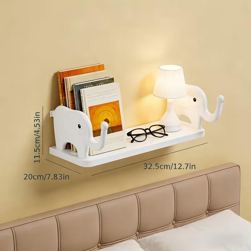 Cute Elephant Wall Shelf – Waterproof Adhesive Wall Organizer, No-Drill Bathroom & Home Storage Rack, Space-Saving Decor Shelf
