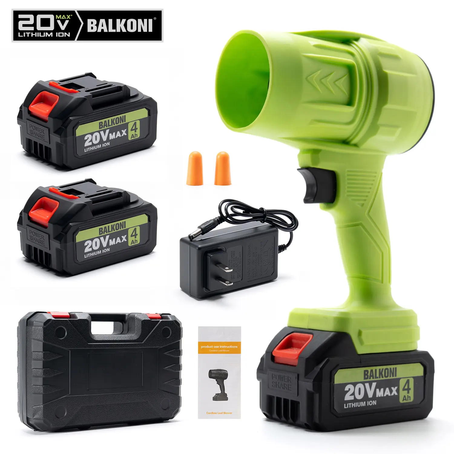 BALKONI Cordless Leaf Blower Electric Jet Blower Portable Dust Cleaner Handheld Blowers With 2 Or 1 X 2.0 Or 4.0Ah Batteries, 765CFM/200MPH Air Duster With Adjustable Speed, Lightweight For Lawn, Yard, Pet Hair, Green, Holiday Gift