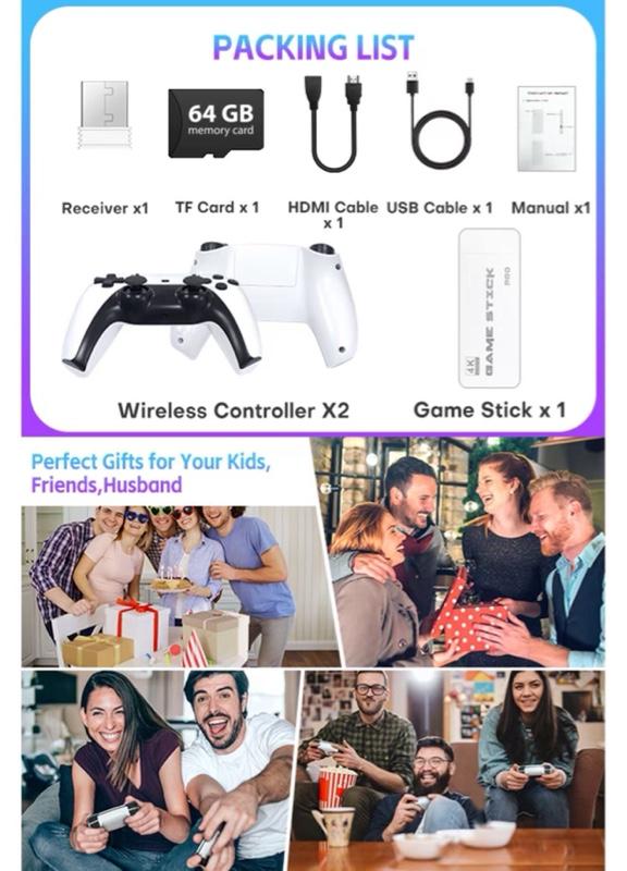 Retro Game Stick, Retro Gaming Console with Built-in 20000+ Classic Games, Video Games Stick 4K HDMI with Dual 2.4G Wireless Controllers (64GB)