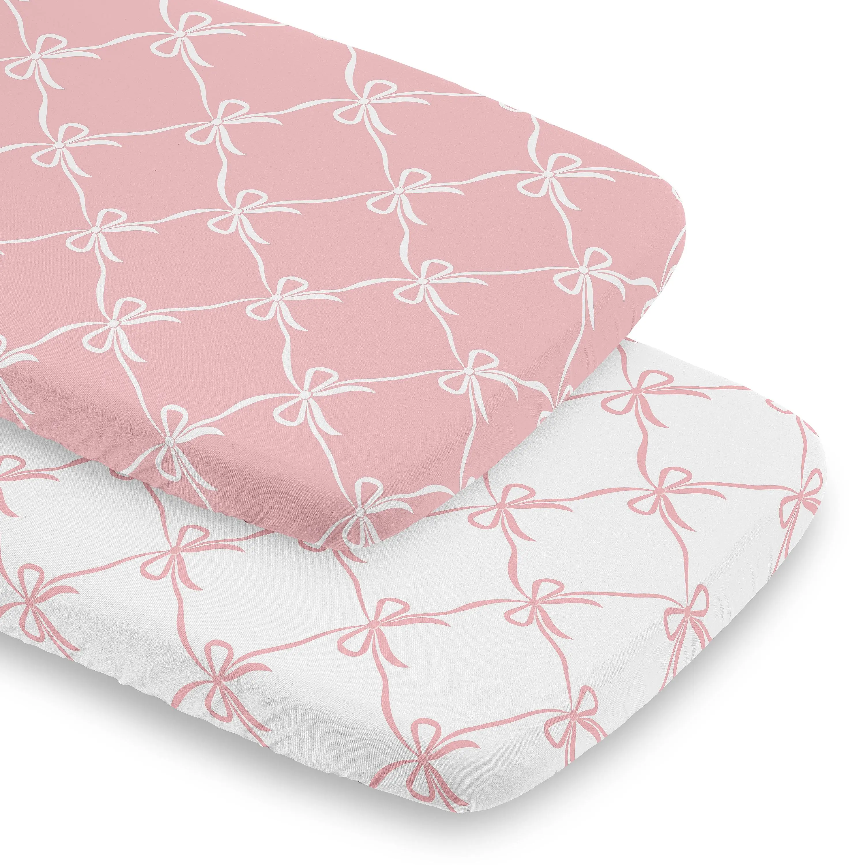 Sweet Jojo Designs 2-Piece Baby Bassinet Sheets Set (White/Pink Bows) for Girls, Infant Newborn Nursery, Oval, Rectangle & Hourglass Mattress (Blush Bow, Coquette, Shabby Chic, Vintage Ballet, Dancer)