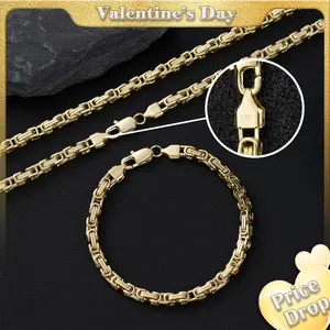 Holylegend 14K Gold Plated Franco & Byzantine Necklace and Bracelet Set, 5.5mm 24 Inch, Gold Plated Jewelry, Trendy Gold Plated Chain Necklace, Affordabl Necklace, Gold Plated Gifts for Fashion Lovers