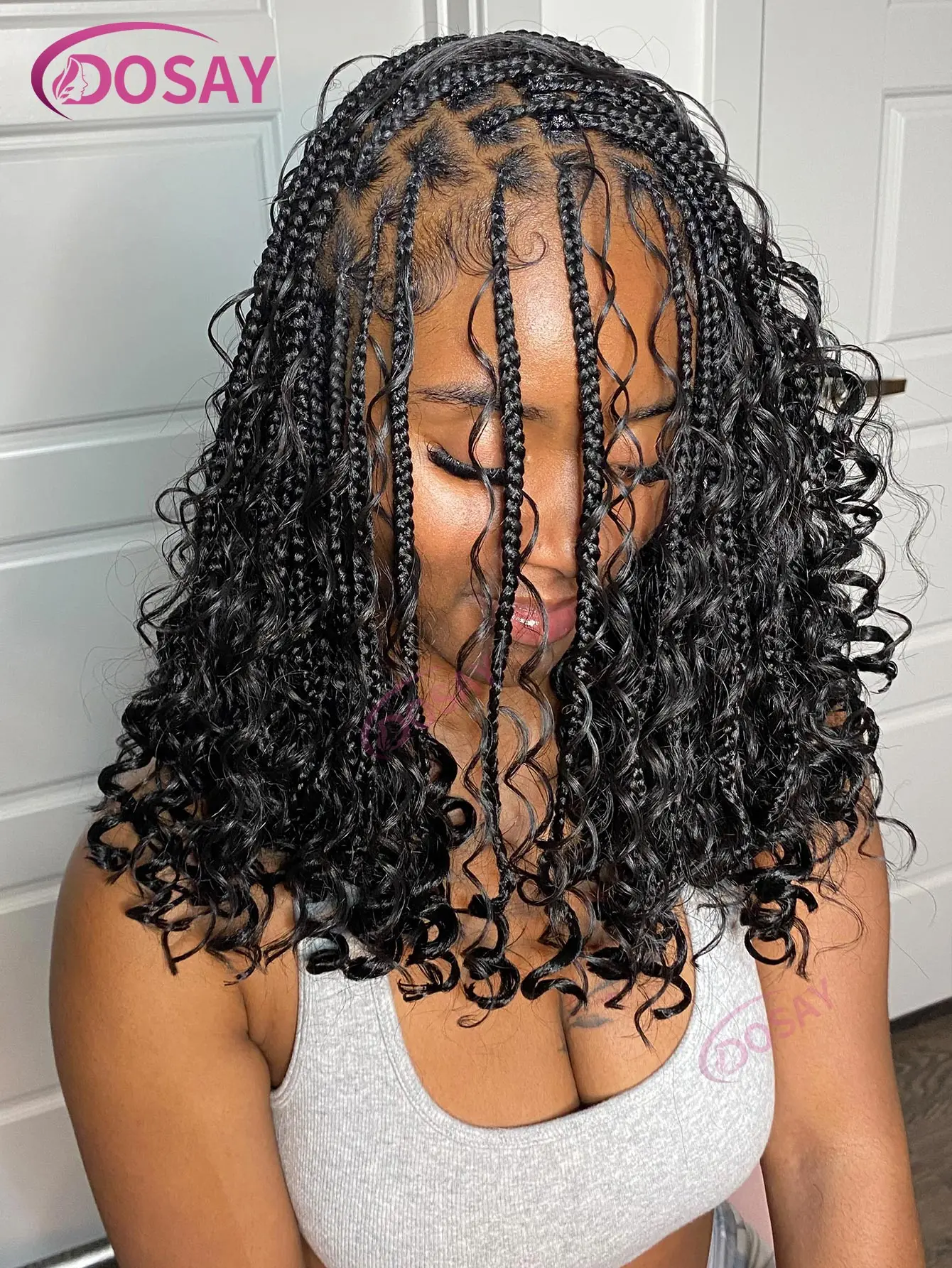 Bohemian Short Bob Curly Braided Wig Synthetic Full Lace Knotless Box Braids Bob Wig For Black Women 12inches Locs Goddess Cornrow Braids Wig With Baby Hair