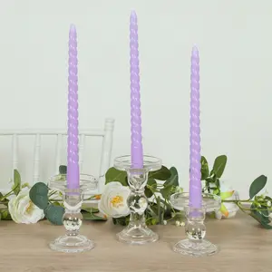 12-Pack Taper Candles 11" Spiral Long Burn Wick Design Lavender Lilac - Premium Unscented Wax Dinner Candle Sticks