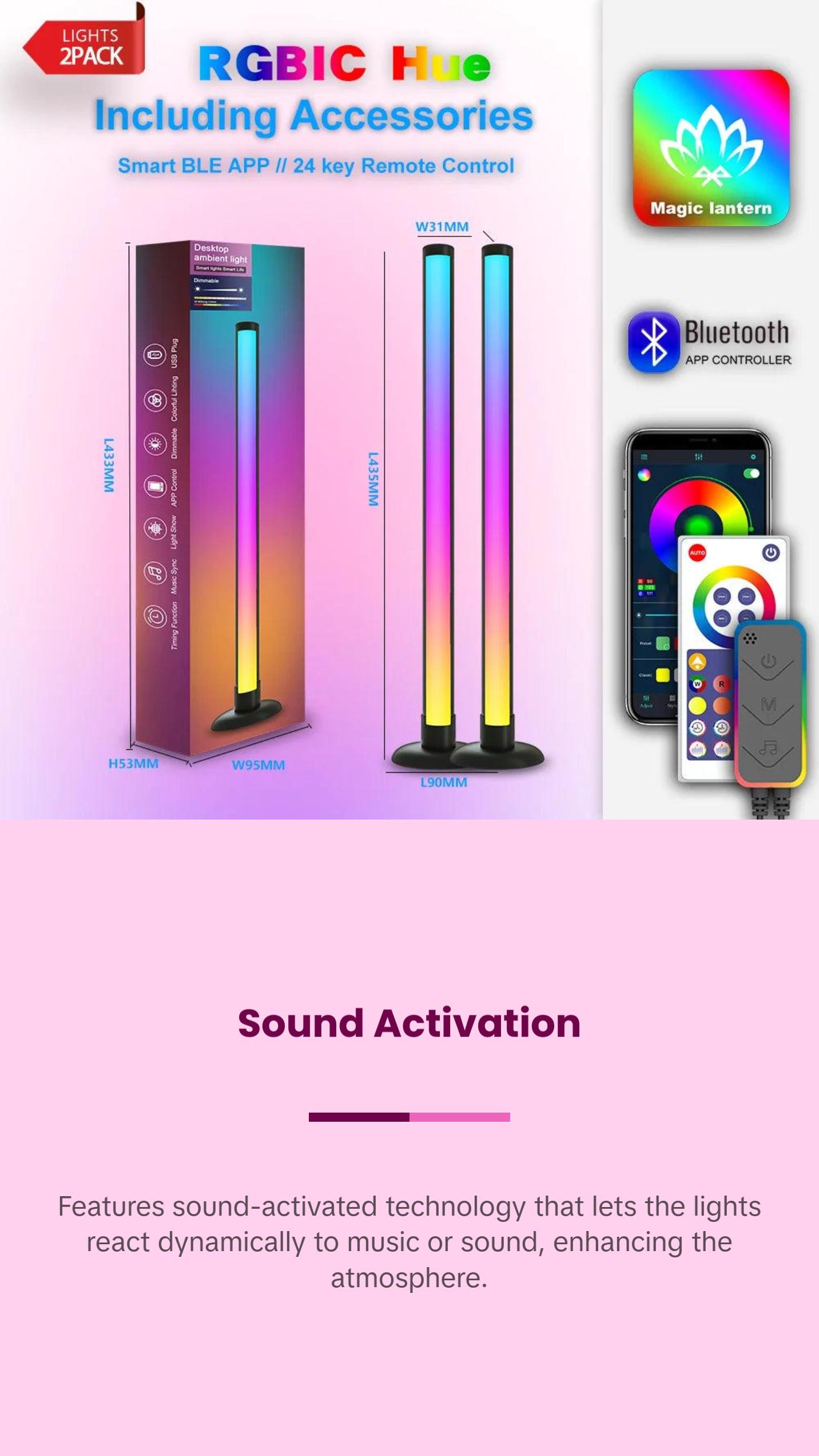 Beat Sound Activated Gaming RGB LED Lights Bluetooth