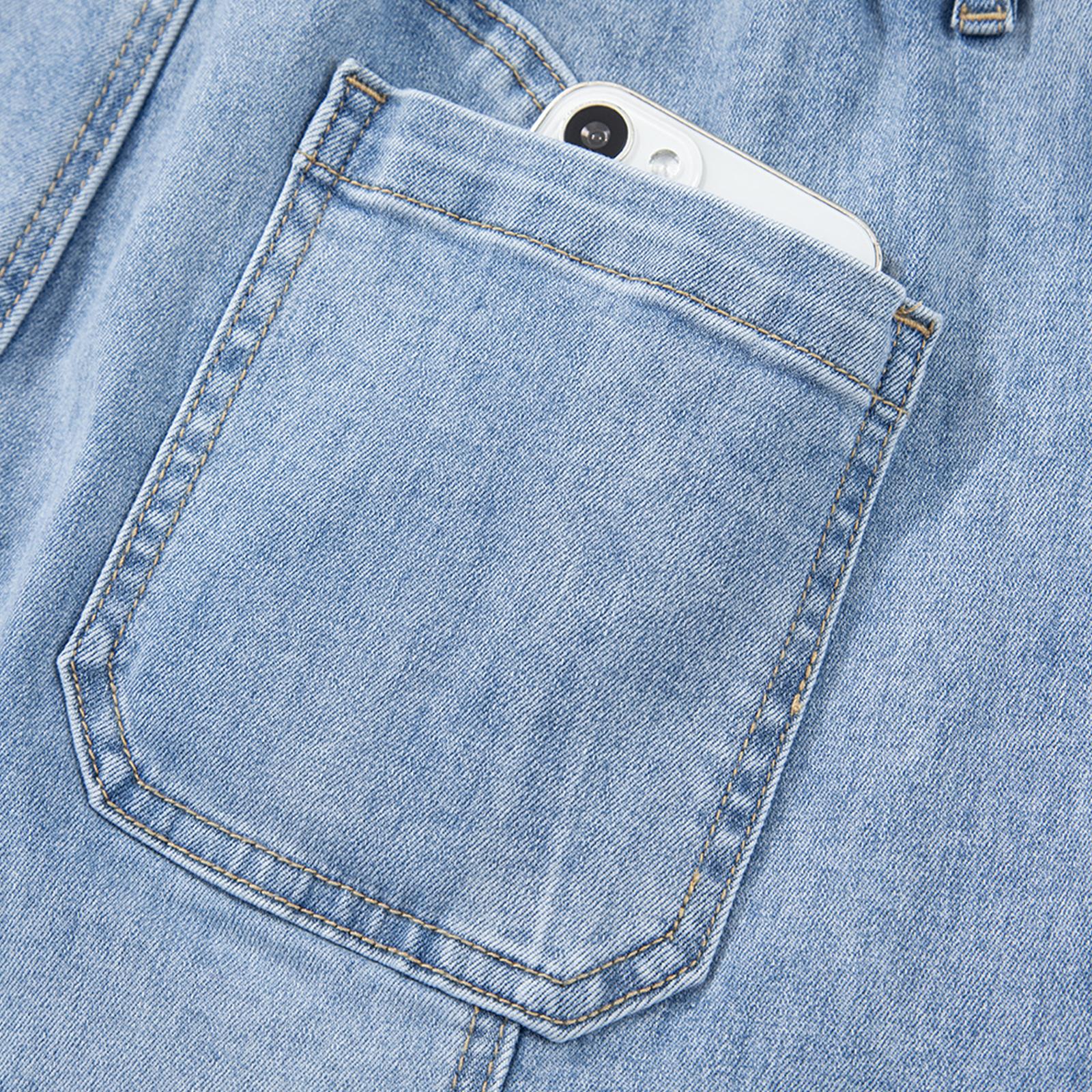 Women’s Drawstring High Waist Patched Big Pockrt Raw Hem Seam Detail Casual Wide Leg Denim Pants for Dailywear