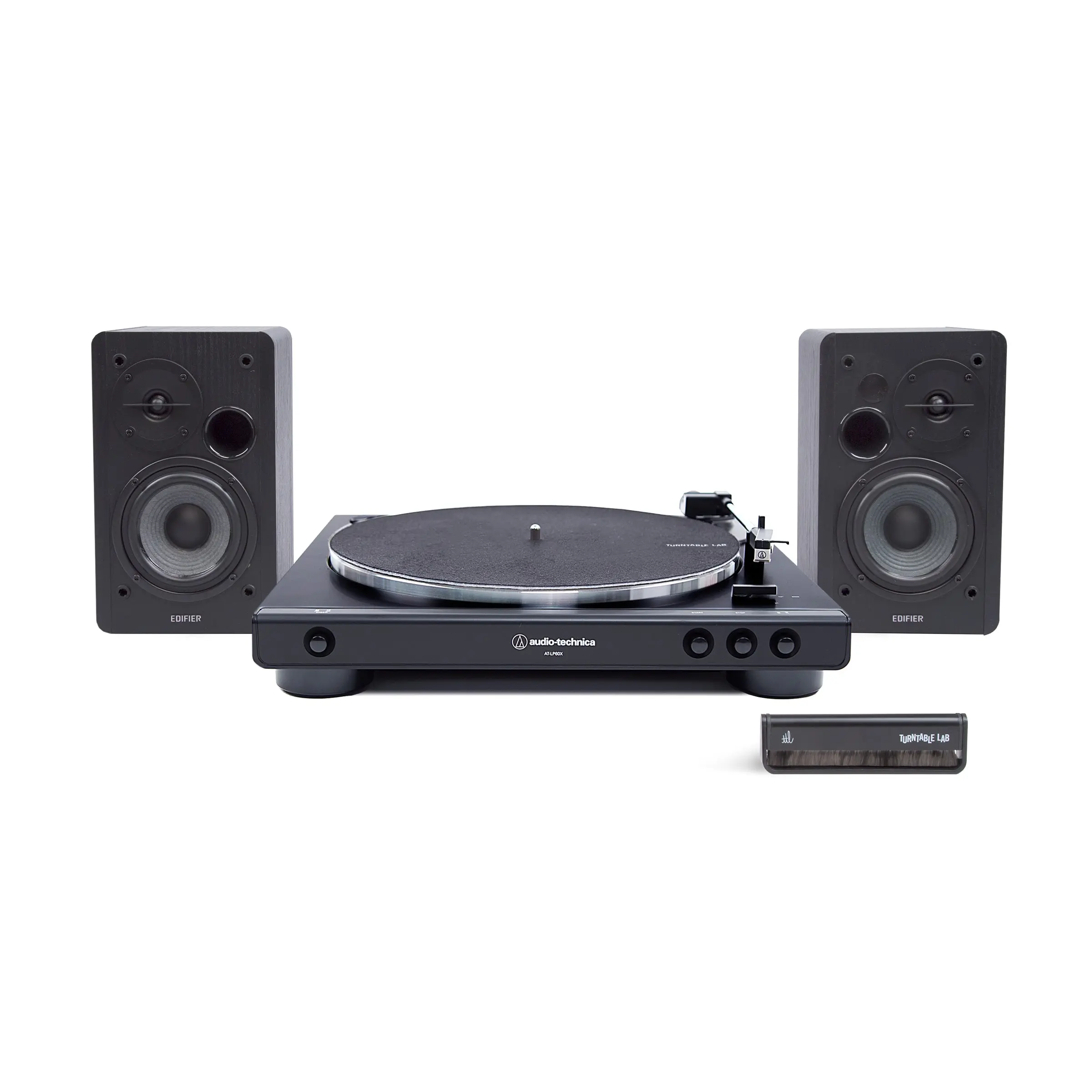 Audio-Technica AT-LP60X Standard Vinyl Turntable & Edifier R1280DB Bluetooth Speaker Package with Subwoofer, Cables, Switchmat Record Mat, Plug & Remote Control