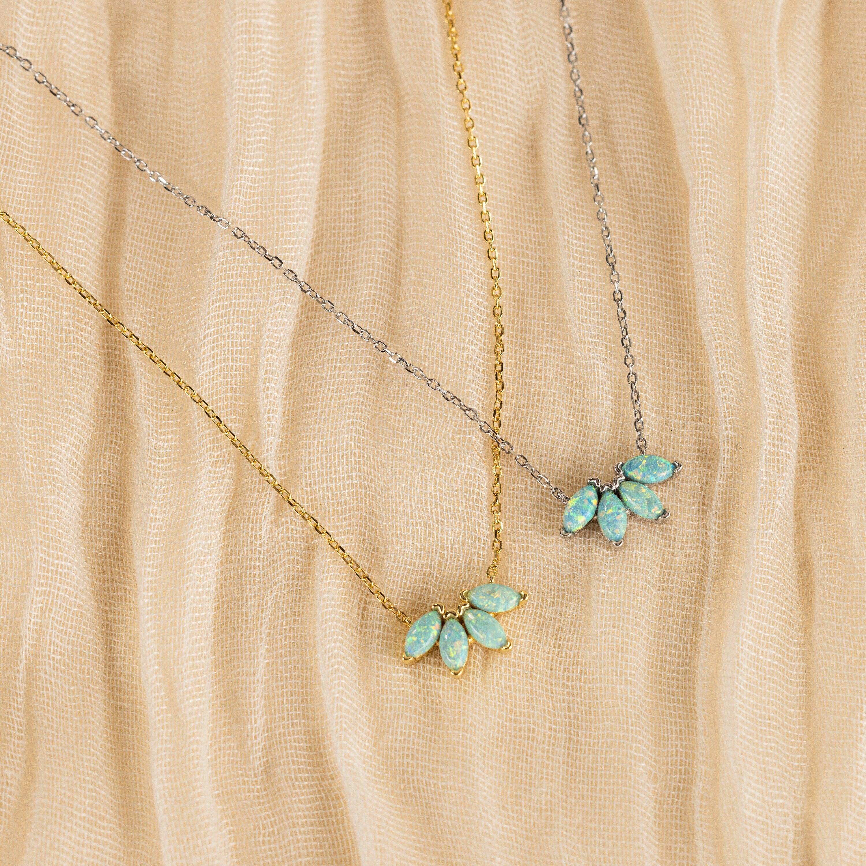Turquoise Opal Marquise Necklace by Caitlyn Minimalist - Dainty Floral Charm Necklace - Elegant Wedding Jewelry - Perfect Gift for Her