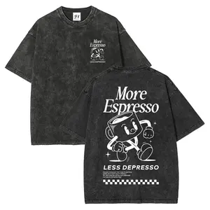 More Espresso Less Depresso Coffee Cup Pattern Oversize Unisex Washed T-Shirt for Women and Men's Unisex Fit Batik Cotton Oversize Streetwear Menswear  Super Soft Pre-Shrunk