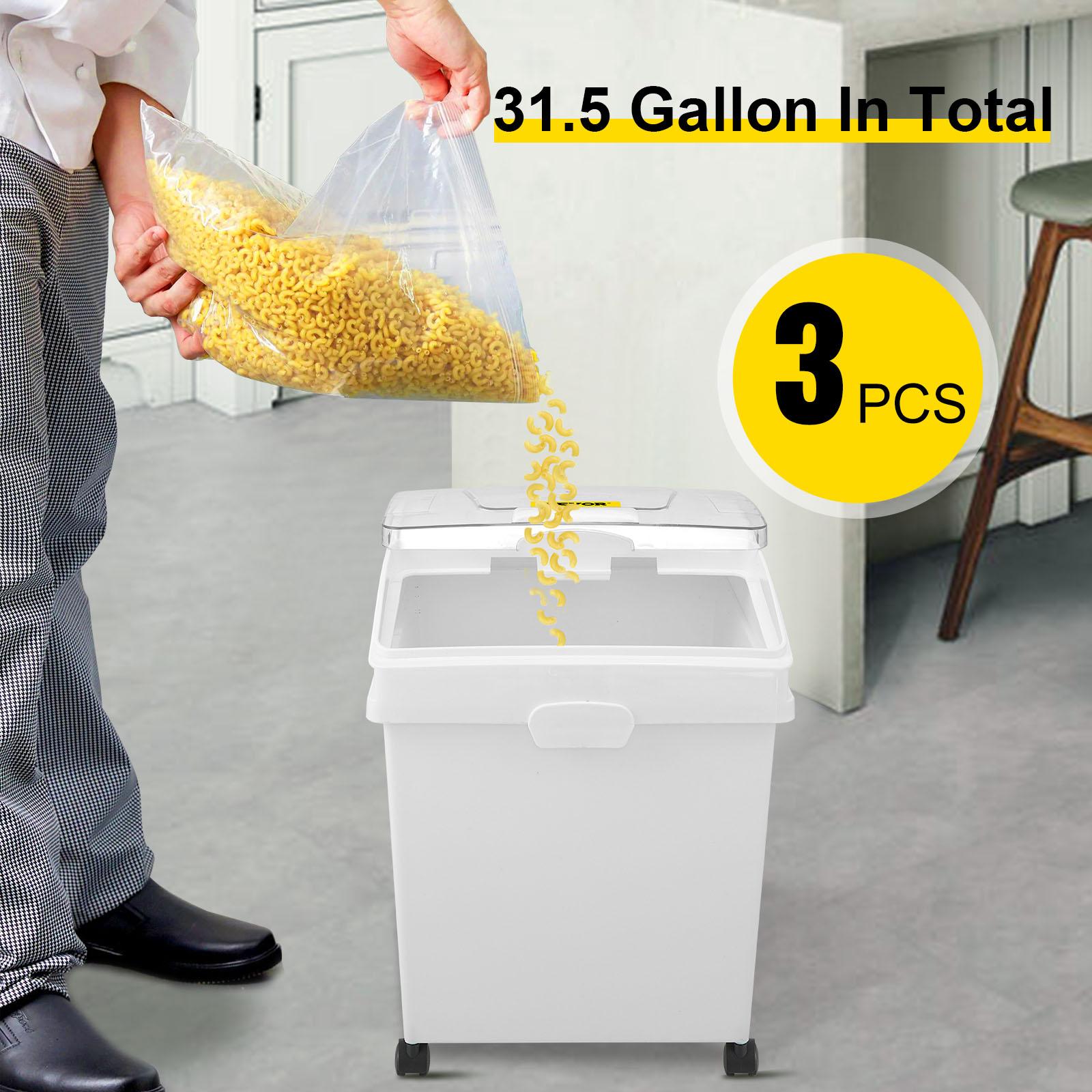 VEVOR Ingredient Bin, TikTokShopBlackFriday, 10.5 Gallons Capacity Ingredient Storage Bin, PP Material Flour Bins On Wheels, White Shelf Ingredient Bin with Scoop and Sliding Lid, Commercial Storage Bins 3 Pcs/Set