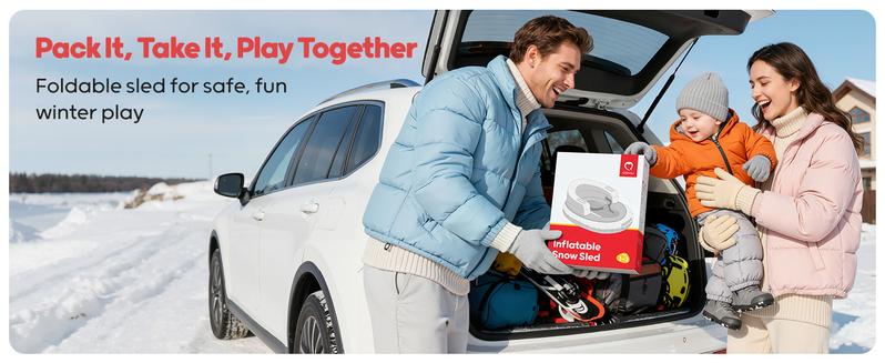 QPAU Snow Sled for Toddlers 1-3 with Canvas Cover, Inflatable Baby Sled with 3-Sided Protection, Tow Strap & Handles, Kids Snow Tube for Skiing & Sledding Outdoor Toys