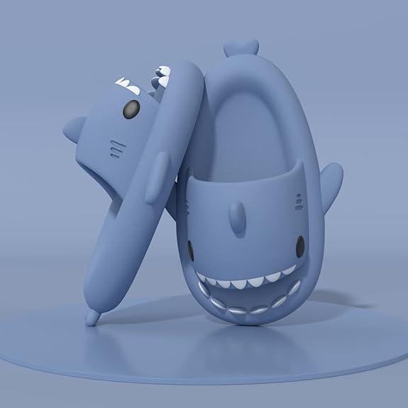 Cute Cartoon Graffiti Slides Slippers Shark Slides for Women Men Soft Slippers open-toe Shark sandal Cushioned Slides Beach Pool Shower Cruise Slippers with Comfy Thick Sole