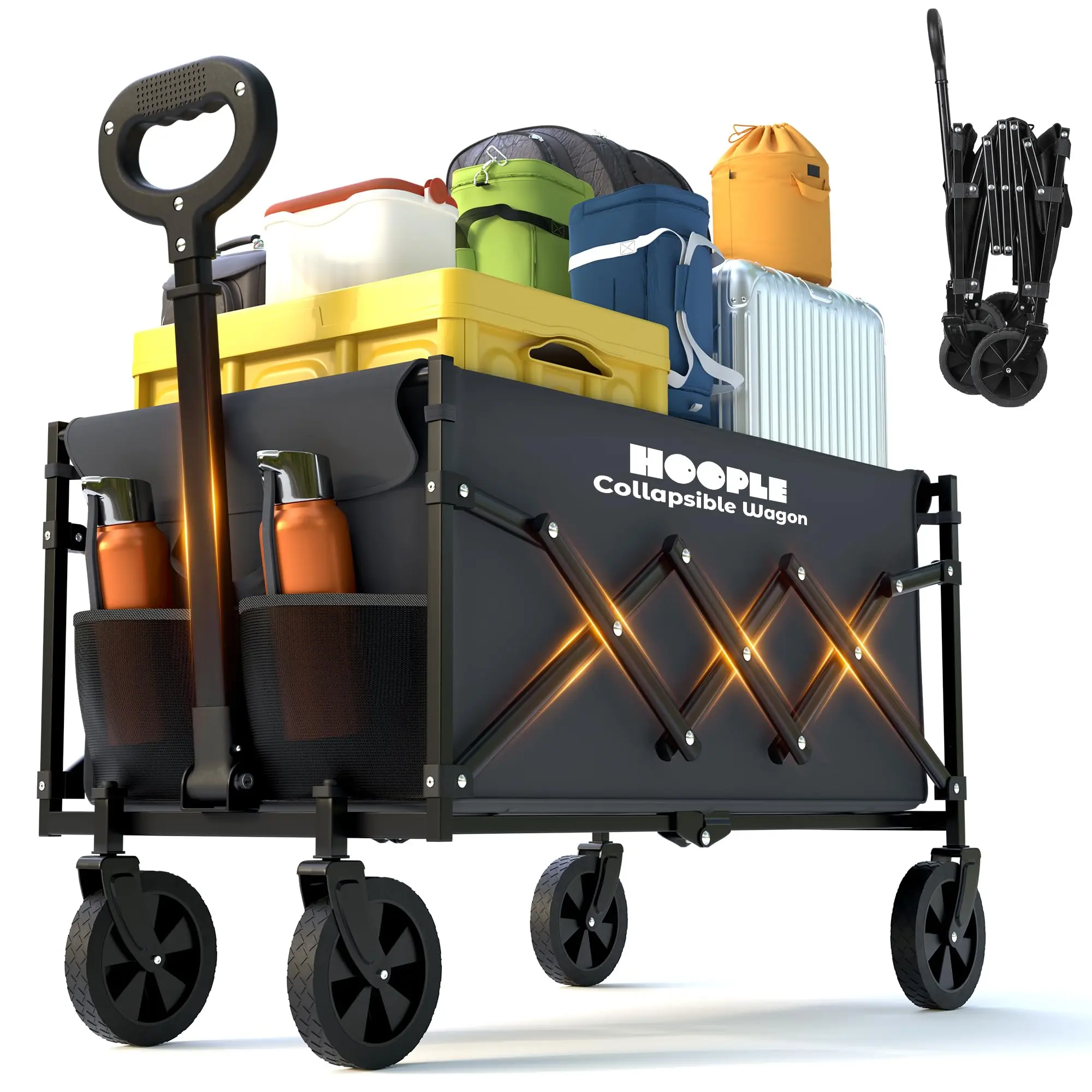 350 lbs Wagons Carts Foldable Wagon Cart with Flexible Handle Collapsible Wagon with Wheels, Lightweight Portable Folding Utility Grocery Shopping Cart for Grocery Sports Garden Camping,camping essentials