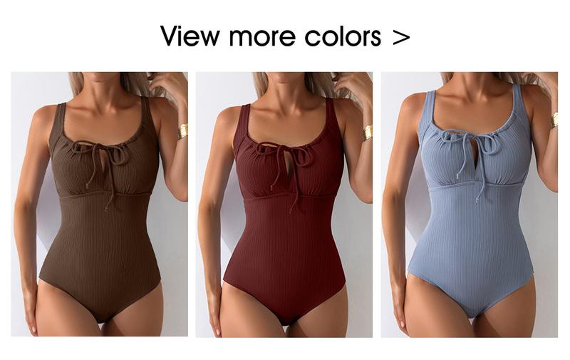Aleumdr Womens Textured One Piece Swimsuit Tummy Control Bathing Suit with Bow Tie Knot Cutout Ruching Swimwear