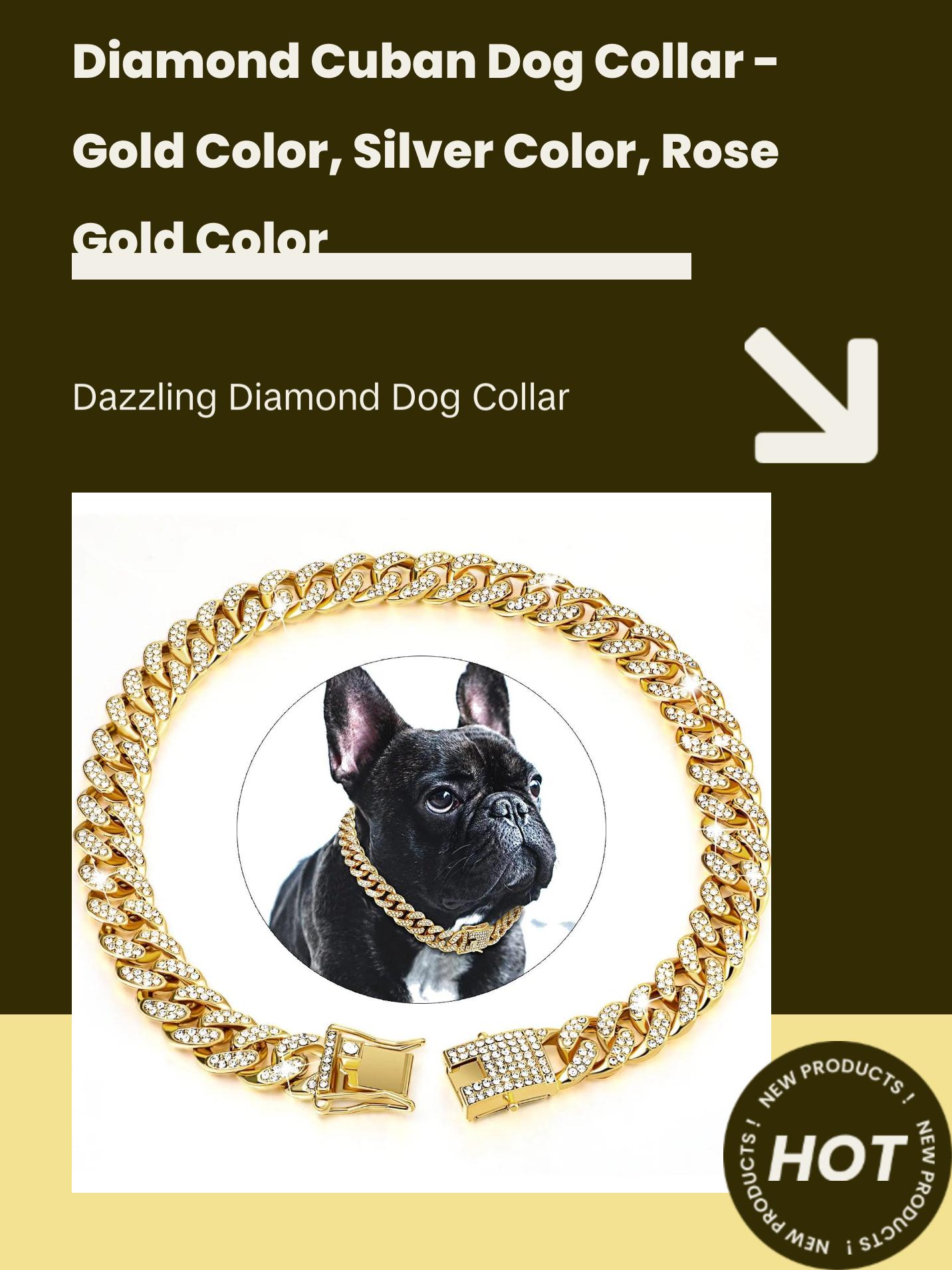 Diamond Cuban Dog Collar with Secure Buckle - Available in Multiple Sizes and Colors