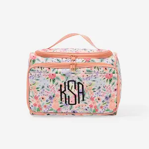 ML MARLEYLILLY Monogrammed Carry All Toiletry Case - Polyester Canvas with Multiple Compartments, Includes Brush Holder & Protective Guard, Customizable Options Available - Travel Cosmetic Bag