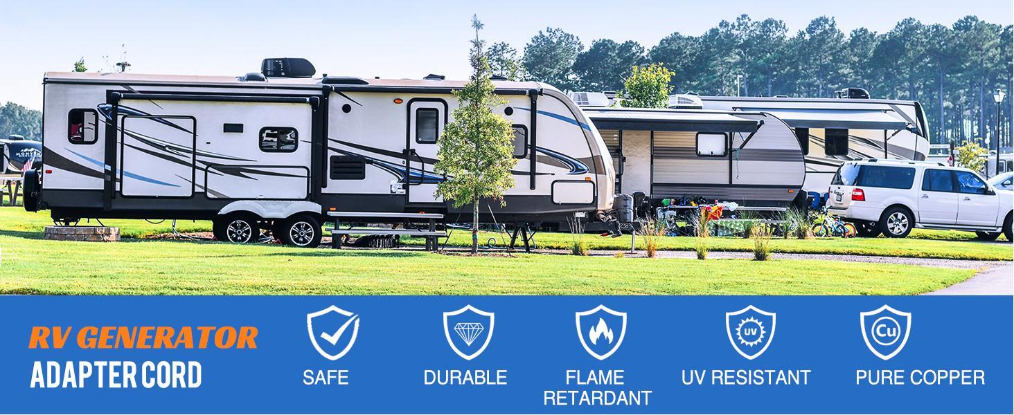 Nilight RV Generator Adapter Cord 30Amp to 50Amp 3 Prong Pure Copper Heavy Duty Twist Lock Male Plug 10 Gauge Wire L5-30P 14-50R 30M/50F for RVs Camper Caravan Van Trailer