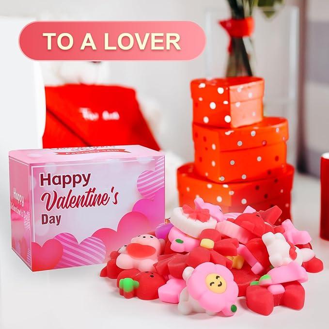 Valentine’s Day Mochi Squishy Toys 32 Pack – Random Kawaii Mini Squishies, Slow Rising Stress Relief Fidget Toys for Kids, Party Favors, Goodie Bags & Classroom Prizes