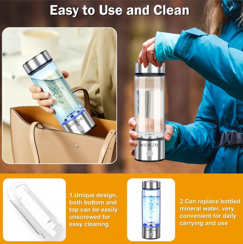 MSWJO Hydrogen Water Bottle and Cup Set 2025 Upgrade Hydrogen Water Bottle 420ml SPE PEM Technology Portable Ionizer for Office Travel Fitness Health-Enhancing Hydrogen-Rich Alkaline Water USB Charging Tumbler Mug