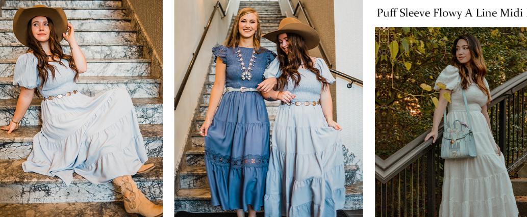 ZESICA Women's 2026 Summer Square Neck Short Puff Sleeve Solid Color High Waist Casual Smocked Flowy A Line Tiered Midi Dress