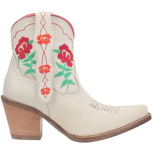 Dingo Womens Play Pretty Embroidered Floral Snip Toe  Casual Boots Ankle Mid Heel 2-3" - Off White
