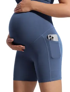 POSHDIVAH Women's Creamluxe Maternity Biker Shorts Over The Belly with Pockets - 6"/8" Summer Pregnancy Yoga Workout Short