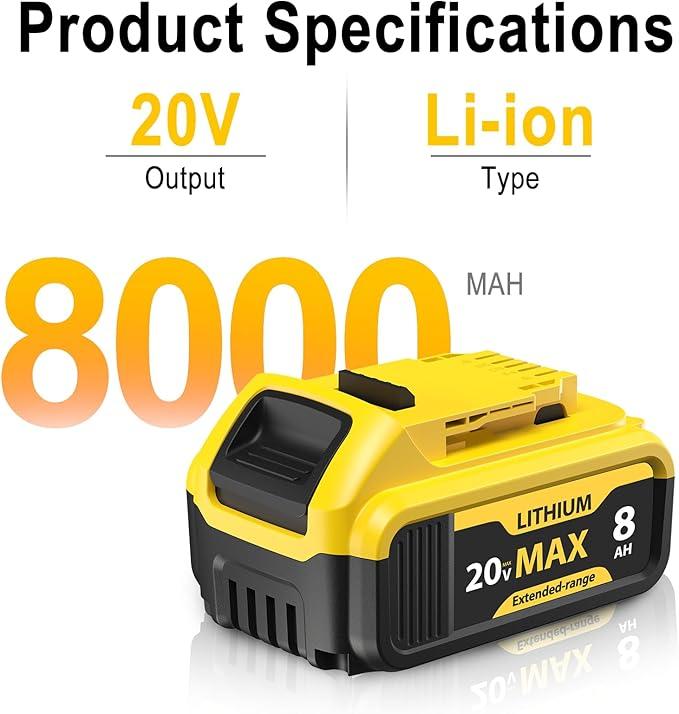 8.0Ah Replacement for Dewalt 20V Max  Lithium Batteries Compatible withDewalt Battery DCB208 DCB200 DCB206DCB205 DCB204 Cordless Power Tools
