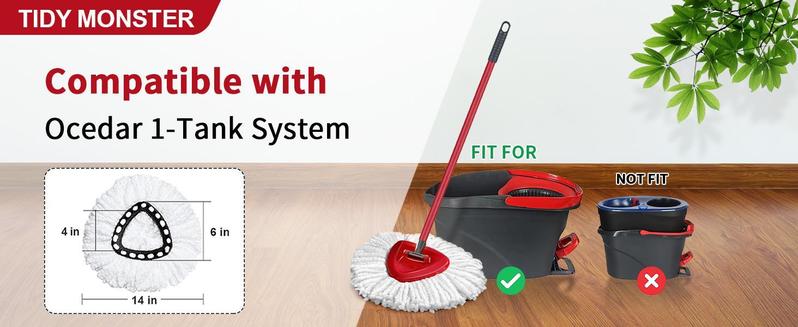 For O-Cedar Mop Head Refill, Mop Head & Scrub Brush Replacement for EasyWring 1 Tank System, Spin Mop Accessories, Cleaning Supplies