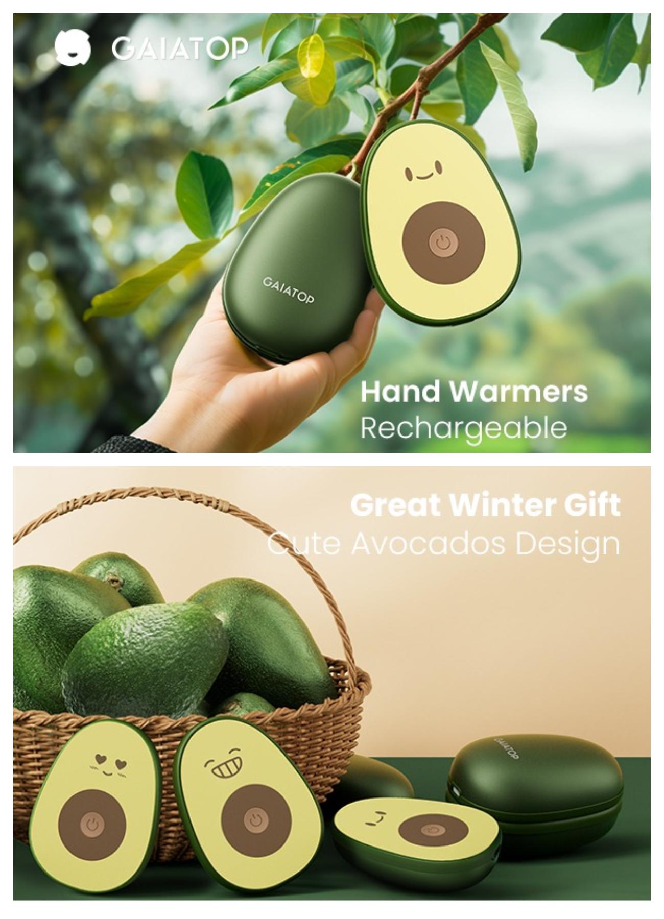 GAIATOP Limited-Edition Avocado Hand Warmers for Women & Men 2-Pack Adorable & Unique Design, 13H Long-Lasting Warmth,3 Heat Settings Rechargeable. Best gift for Her & Him   Valentine's Day gift