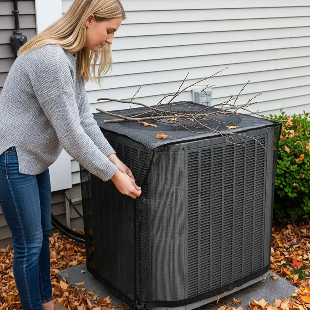 Outdoor Air Conditioner Condenser Cover - Breathable Mesh Cover with Detachable Waterproof Top, Fits Outdoor Units, Blocks Leaves for Yard Protection