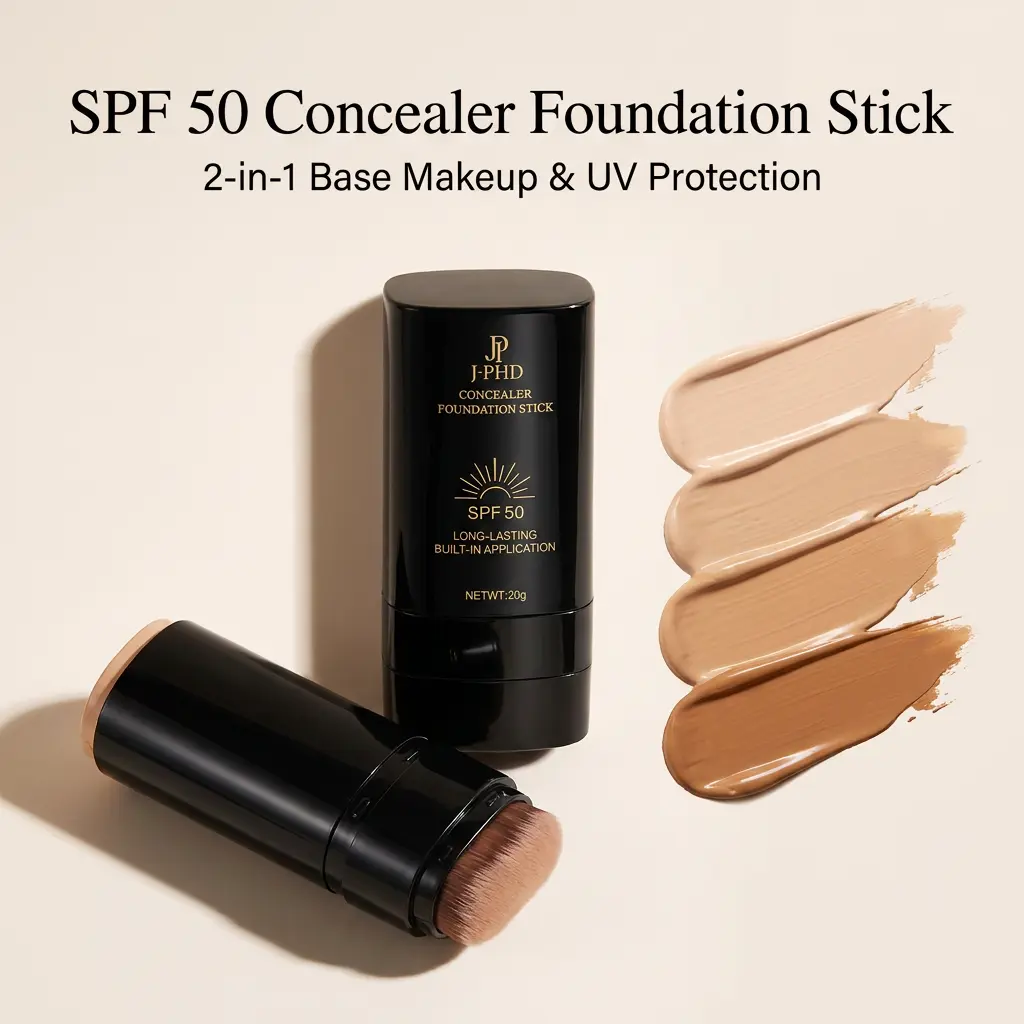 Women's 3-in-1 SPF Sunscreen Concealer Stick with Brush (02-Natural WheatShade) - Waterproof, Hydrating, Longwearing, Lightweight Soft Matte Coverage SPF Makeup, Flawless Base for Acne Scars, Dark Circles, Blemish Eraser Daily Cosmetic Foundation, Natural