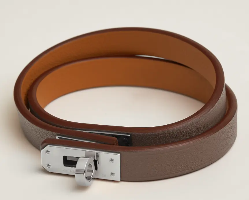Pre-owned Hermès Leather Bracelet Mini Kelly Double Tour Etoupe 4000041670909