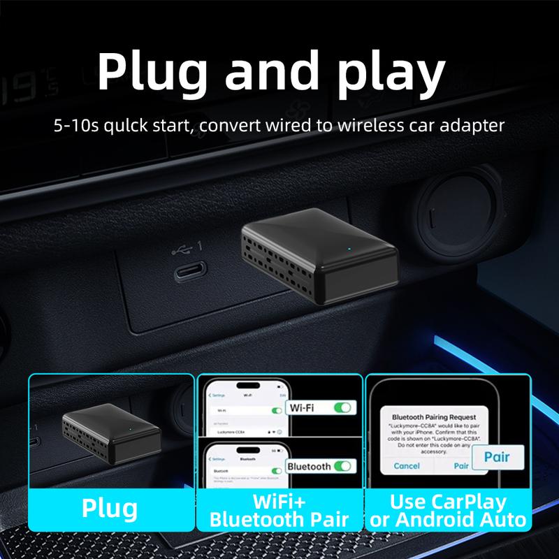 New 2-In-1 Wireless Carplay and Android Auto USB Adapter, Easy Installation, Low Latency for Seamless Connectivity