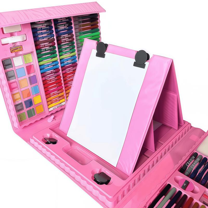 Art Supplies, 208-Piece Drawing Art Kit, Gifts for Kids Girls Boys Teens, Art Set Crafts Case with Double Sided Trifold Easel, Includes Sketch Pads, Crayons, Colored Pencils (Pink)