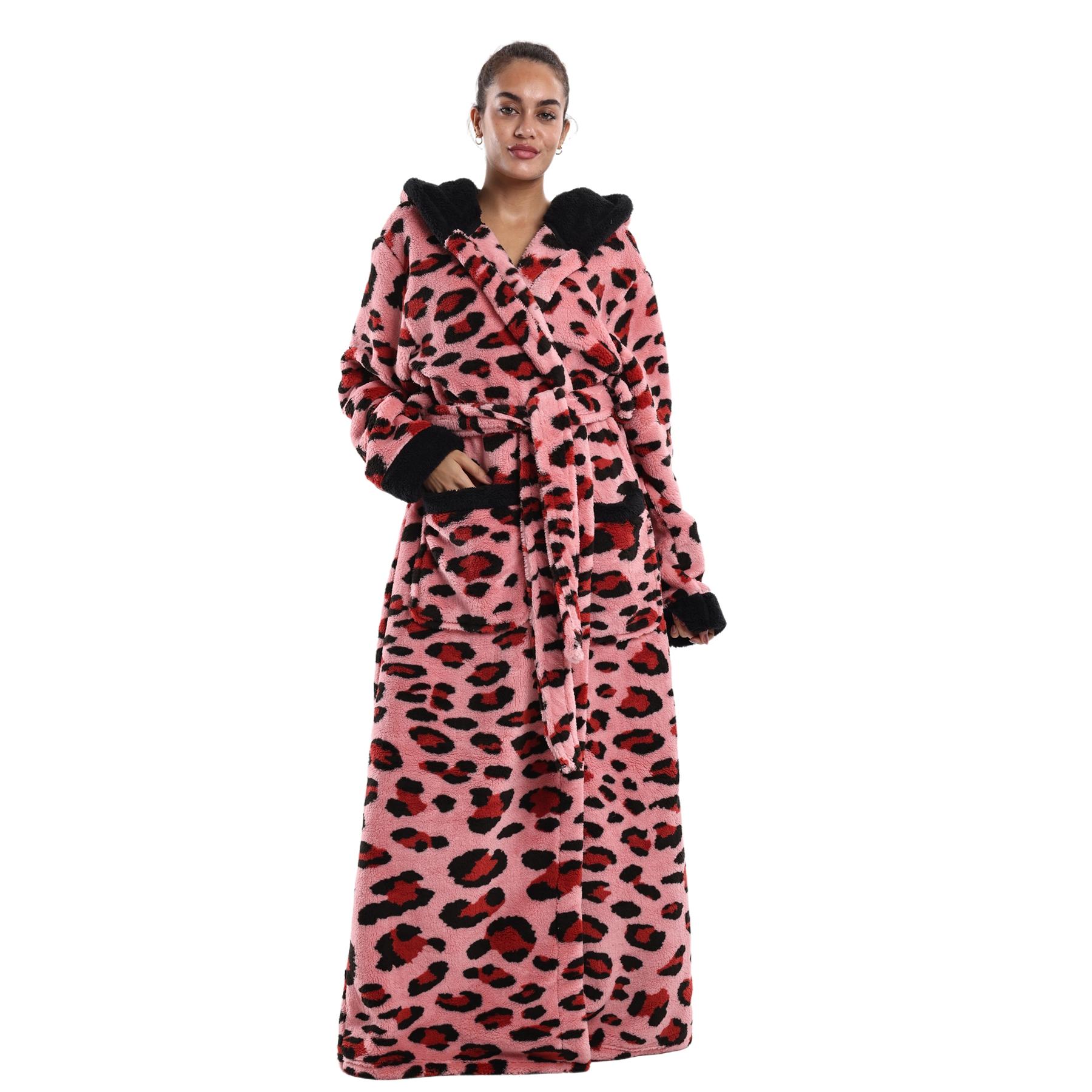 Msrlassn Cozy Soft Flannel Bathrobe Lined Color Block Hooded Robe for Women Thickened Long Sleeve Pyjamas Cute Print Home Sleepwear ,One Size Fit Most, February Stock Up