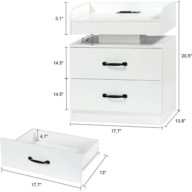 HOMBCK LED Nightstand with Charging Station, Modern Black Night Stand Storage Drawers, End Side Table for Living Room HOMBCK LED Nightstand with Charging Station, Modern Black Night Stand Storage Drawers, End Side Table for Living Room