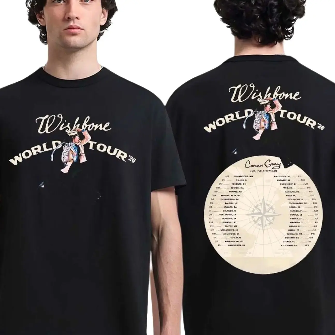 Conan Gray Wishbone World Tour 2026 Two Sided T-Shirt/Hoodie, Graphic tee, Fashion Cotton, Streetwear, Top Menswear Womenswear D