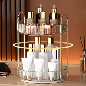 360 Rotating Makeup Organizer And Storage For Vanity Countertop 2 Tiers High Capacity Cosmetic Skincare Perfume Organizer For Dresser Bathroom Lazy Organizers Clear