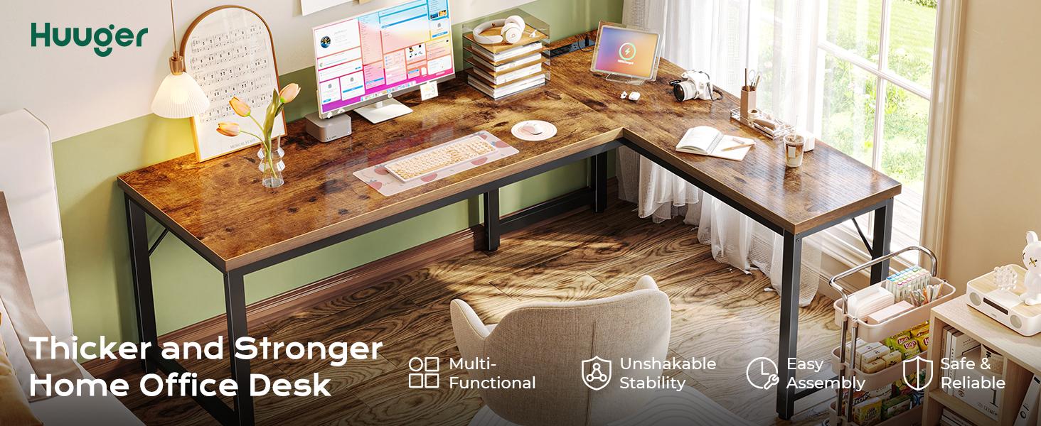 Huuger 63 Inch L Shaped Desk with Power Outlets and USB-C Port, 0.95 Inch Thicker Desktop, Reversible Computer Desk, Larger Office Corner Gaming Desk, for Home Office, Study Monitor Mount Huuger 63 Inch L Shaped Desk with Power Outlets and USB-C Port, 0.95 Inch Thicker Desktop, Reversible Computer Desk, Larger Office Corner Gaming Desk, for Home Office, Study Monitor Mount