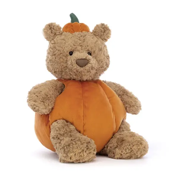 Jellycat Bartholomew Pumpkin Teddy Bear Plush, Soft Cuddly Stuffed Animal for Fall Decor, Halloween Gifts & Collectors