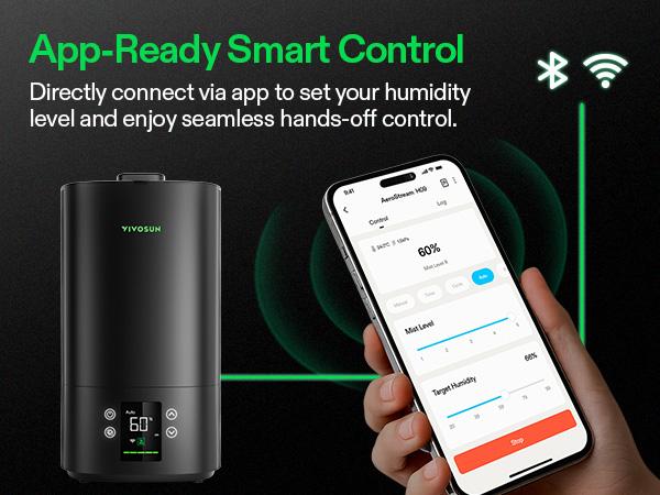 VIVOSUN Intelligent Wi-Fi Humidifier,5L/9L/19L Humidifier with Temp & Humidity Probe, Smart Remote Control, Designed for Growers