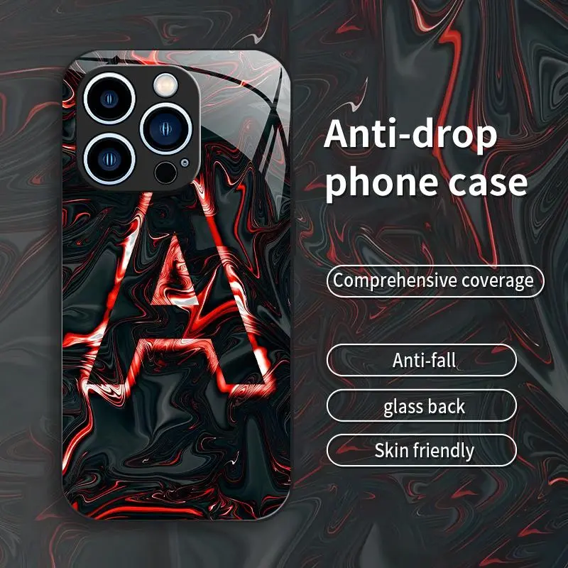 iPhone 13 Pro Glass Phone Case, High-End Smudged-Letter Business-Style Metal-Paint Electroplated Gold Cover, Shockproof, Anti-Fingerprint, Affordable Mobile Phone Accessories, Shockproof Phone Cover